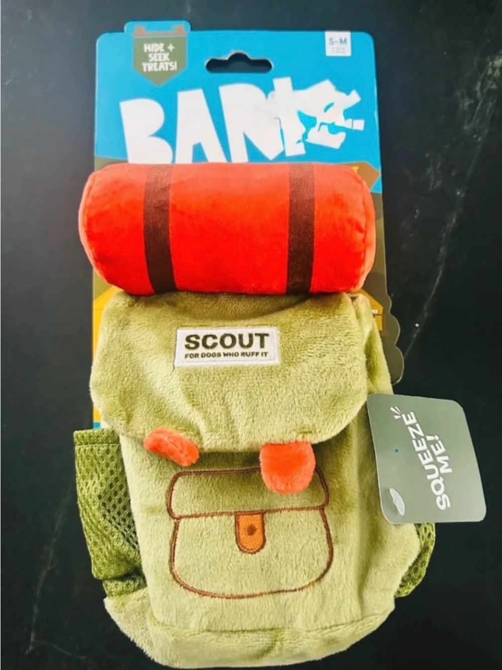 Bark rowdy rucksack squeaky plush dog toy